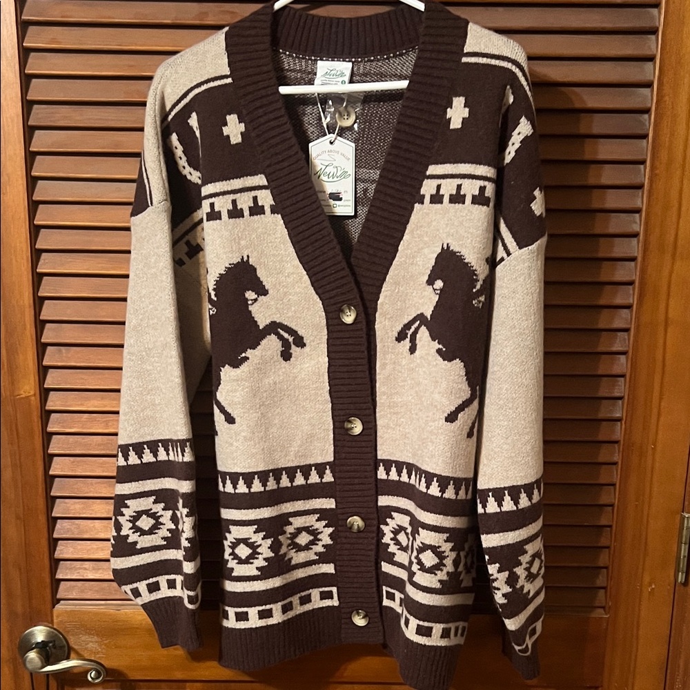 Equestrian Patterned Cardigan Sweater